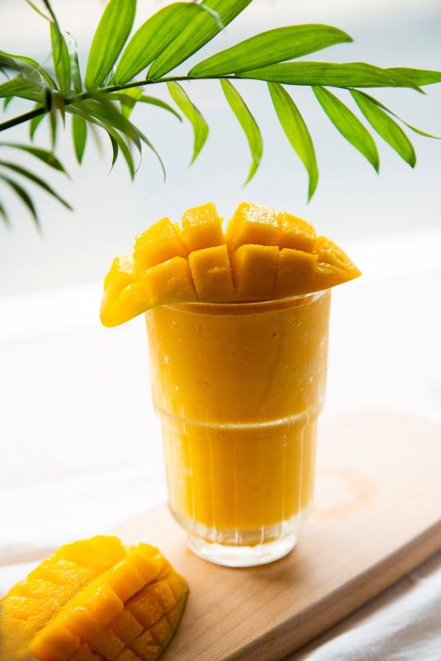 Indian mango pulp in a bowl for authentic mango lassi